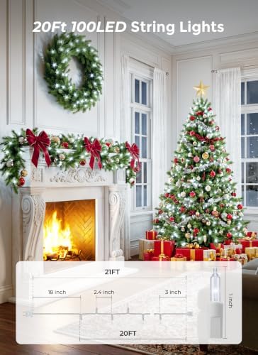 Minetom Pure White Christmas String Lights 100 Count 20 Feet, White Wire