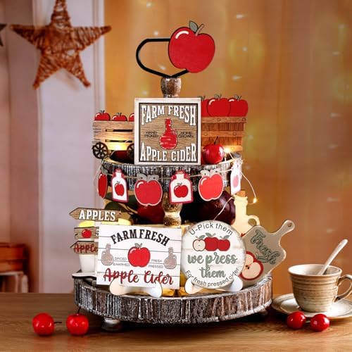 FairySandy 19 Pcs Apple Orchard Fall Tiered Tray Decor Set