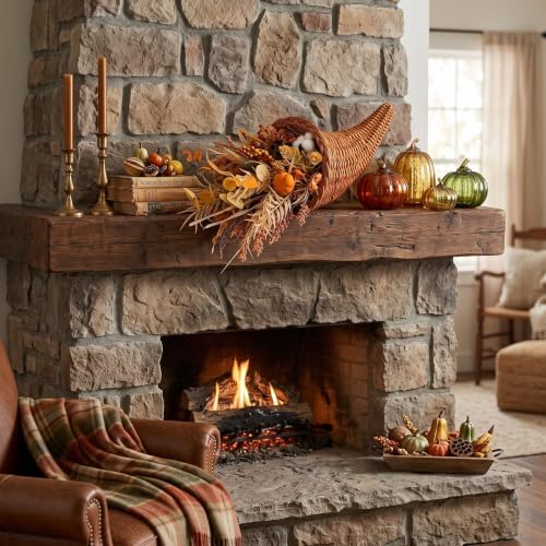 Funnymoom Fall Cornucopia Centerpiece Set with Leaves Pumpkin, Rustic