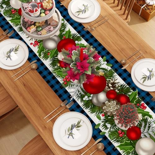Jiudungs Christmas Table Runner, Xmas Holiday Decorations for Home Decor