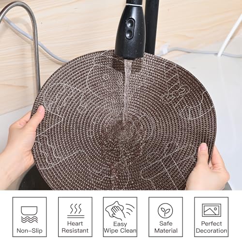Feuille Round Christmas Placemats Set of 4,13.5 Inch Brown Gingerbread Man Placemats for Round Tables Winter Placemats Perfect for Indoor Christmas Decorations