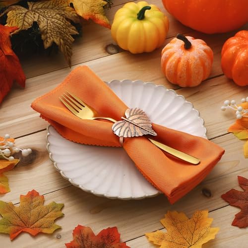 WILLBOND 12 Pcs Thanksgiving Napkin Rings Set Fall Pumpkin Leaves Holders