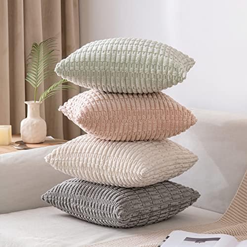 MIULEE Corduroy Decorative Throw Pillow Covers 18x18 Light Green Pack of 2