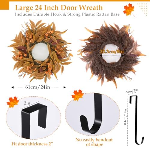Wellsign 24 Inch Fall Wreaths for Front Door Outside Farmhouse Decor