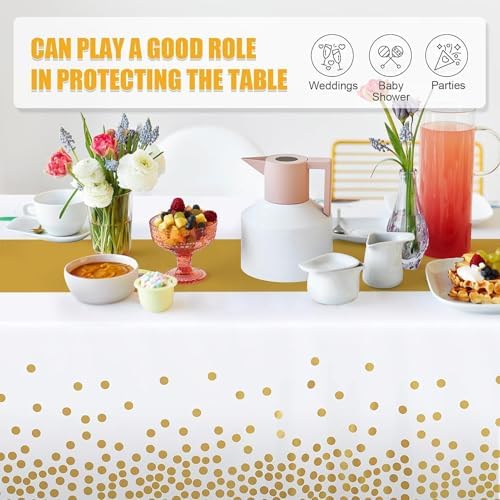 Childom 3 Pack Graduation Tablecloth,Graduation Decorations Class of 2026 Graduation Party Decorations,54"x108" White and Gold Plastic Table Cloth Disposable for Home,School,Birthday,Wedding,Parties