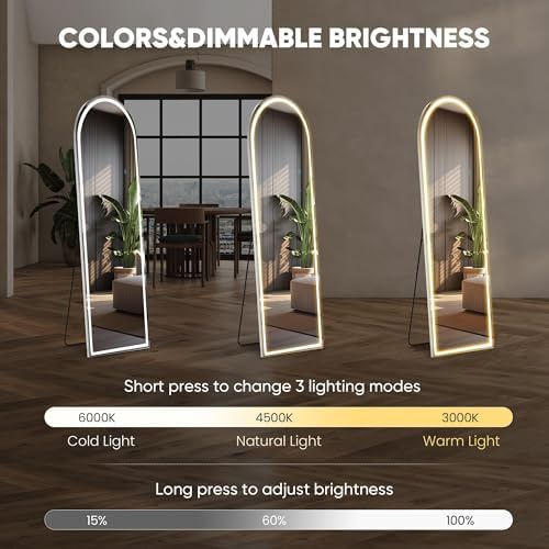 DUMOS Arched LED Mirror Full Length Standing, 16"x60" Full Body Wall Mirror