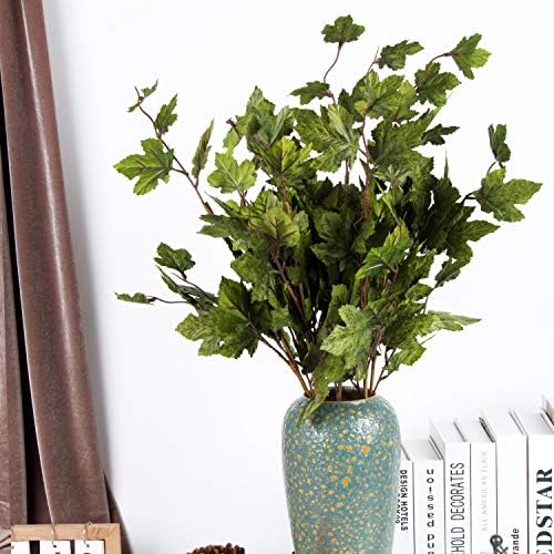 6pcs Artificial Maple Tree Branches, 32 Inch Faux Autumn Leaves Stems for Fall Vase Arrangements, Centerpieces, Harvest Wreaths, and Home Decorations,Dark Green