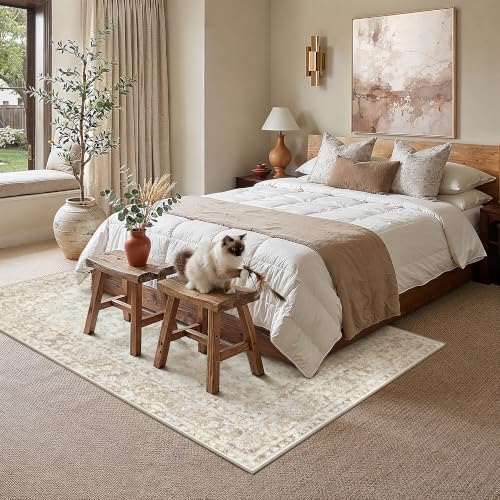 8x10 Beige Neutral Floral Living Room Area Rug