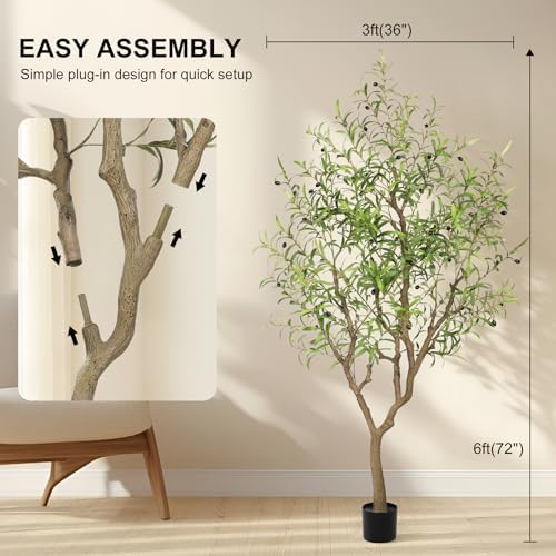LYERSE Artificial Olive Tree 6ft with Large Branches and Lifelike Fruits