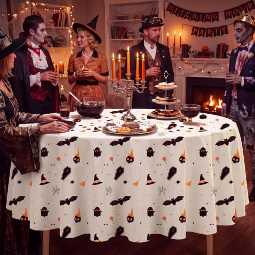 6 Pack Halloween Tablecloth, 84" Round Plastic Bat Ghost Table Cloth Large Size Round Halloween Table Covers for Home Decor Halloween Party Decorations
