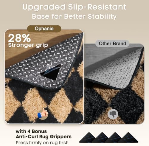 Ophanie 8x10 Black & Beige Diamond Checkered Rugs for Living Room Bedroom,Large Rhombus Fluffy Soft Fuzzy Area