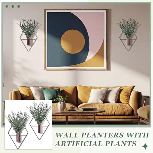 Jexine 2 Pcs Hanging Artificial Planters Wall Decor, Bronze, Eucalyptus