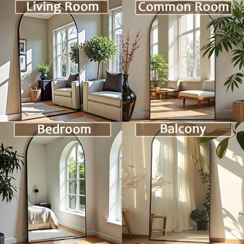 Prywot Full Length Mirror, Oversized 90"x46" Arched-Top Floor Mirror, Black