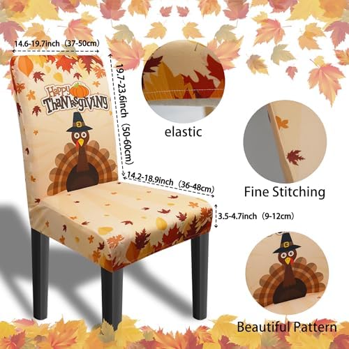 Thanksgiving Chair Covers Set of 4 Fall Turkey Dining Chair Covers for Party Kitchen Removable Fall Seat Covers for Chairs Thanksgiving Decorations