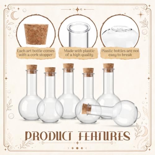 Baderke 30 Sets 3 oz Plastic Potion Bottles with Cork Ball Shaped