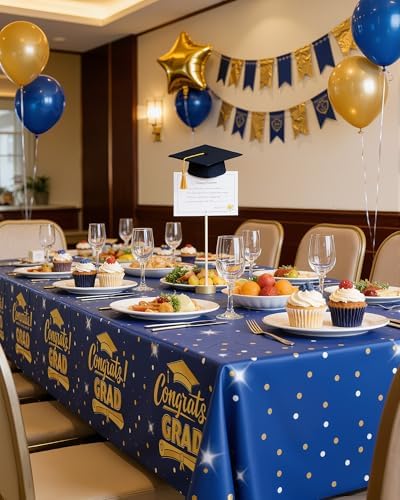 Niuara Blue Graduation Plastic Table Cloth Disposable, 4 Pack, 54 x 108 in