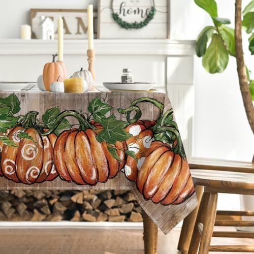Horaldaily Fall Tablecloth 60 x 84 Inch Rectangular Thanksgiving Orange