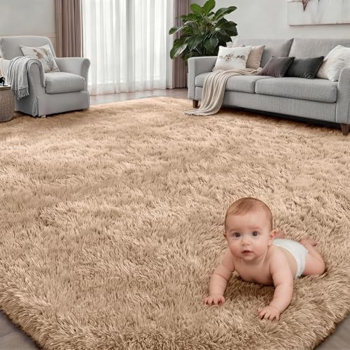 Area Rug Living Room Bedroom: 6x9 Fluffy Plush Shag Carpet Beige