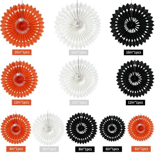 BEISHIDA Honeycomb Round Paper Fans Black Orange Hanging Party Decoration