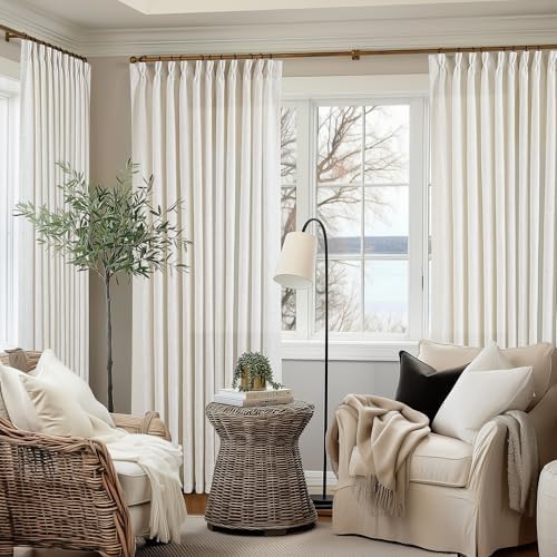TWODRAPES Natural Pinch Pleated Linen Curtain Panels 90 Inches Long 70 Wide