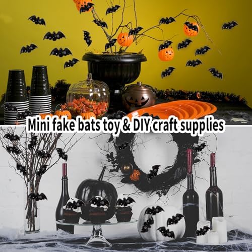 350 Pcs Mini Resin Bats Halloween, Tiny Black Plastic Bat Figurines Halloween Decoration Party Favors Kids Small Gift Toy Home Decor