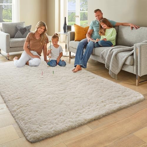 Ophanie 7x10 Area Rugs for Living Room,Upgrade Non-Slip Fluffy Soft Large Shag Bedroom Carpet,Ivory Big Indoor Thick