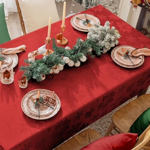Softalker Christmas Jacquard Square Tablecloth, 60 x 60 inch, Red