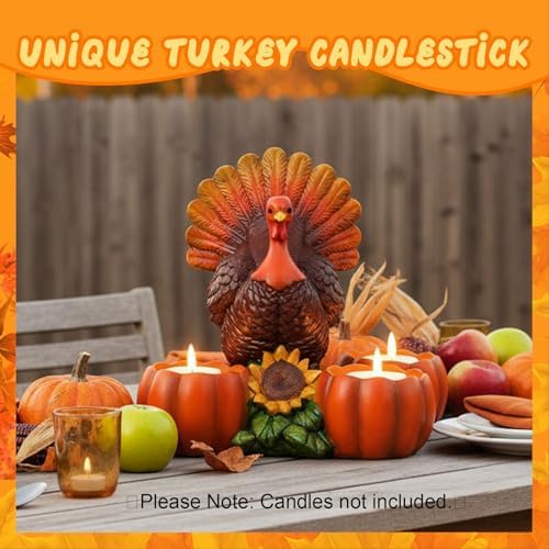 Thanksgiving Turkey Tealight Candle Holder with 3 Pumpkin