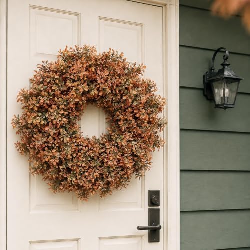 26" Artificial Fall Boxwood Wreath for Front Door Decoration(Autumn Orange)