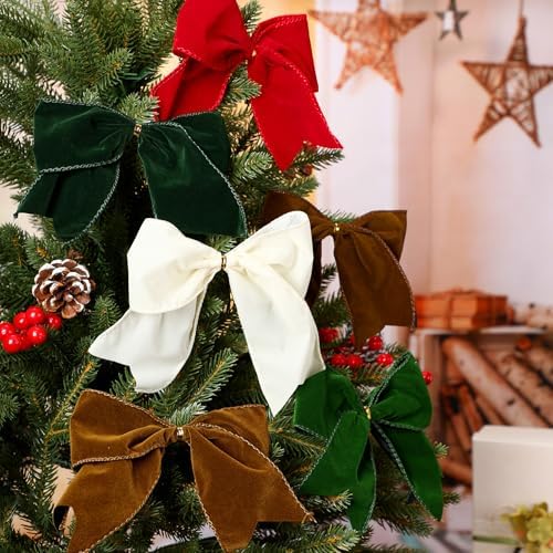 Janinka 12 Pcs 6 Inch Christmas Velvet Bows for Wreath, Retro Multicolor