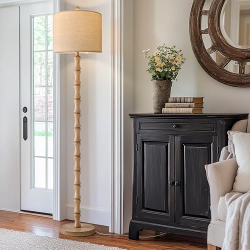 BOBOMOMO 62" Rustic Farmhouse Floor Lamp with Remote & Dimmable 9W Bulb, 3 Color Temperatures Resin Standing Lamp