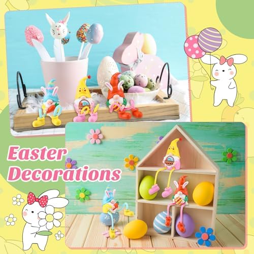 3 Pcs Easter Bunny Gnomes with Dangling Leg Figurines Decorations
