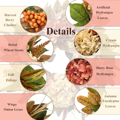 26 Inch Fall Hydrangea Wreath for Front Door, Thanksgiving Harvest Decor