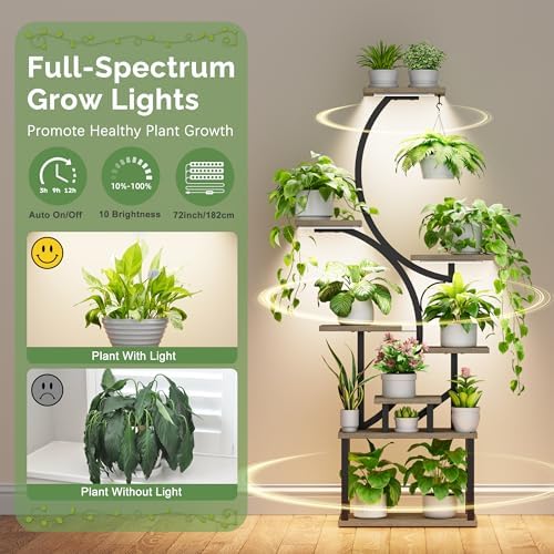 BACEKOLL Plant Stand Indoor with Grow Light, 8 Tier Corner Plant Shelf Tall