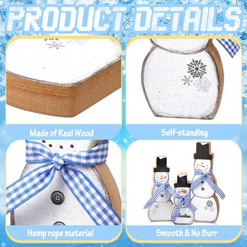 Suzile 3 Pcs Winter Snowman Table Decorations,Blue