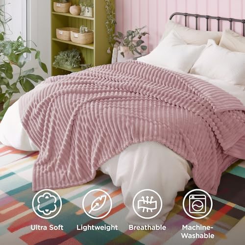 Bedsure Soft Queen Size Blanket for Bed Pink 90"x90"