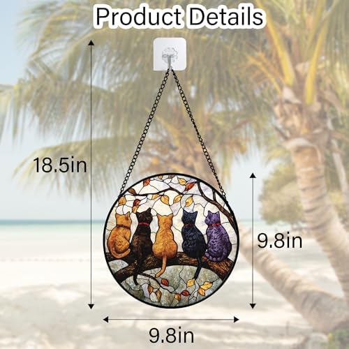 5 Cats on a Branch Stained Glass Window Hanging Suncatcher Gifts 9.8"