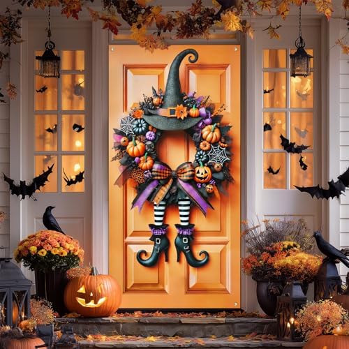 IVN Halloween Witch Legs Wreath Door Cover Decorations 35x71 Inch