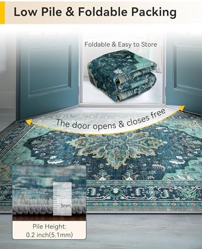 RELEANY Washable Area Rug, Runner 3'x9', Teal