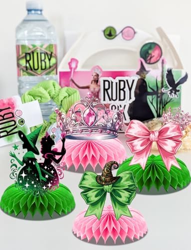 Witch Theme Party Table Decorations - Pink and Green Honeycomb Centerpieces for Movie Birthday Decor, Magical Witch Table Toppers and Party Supplies for Girls, Kids