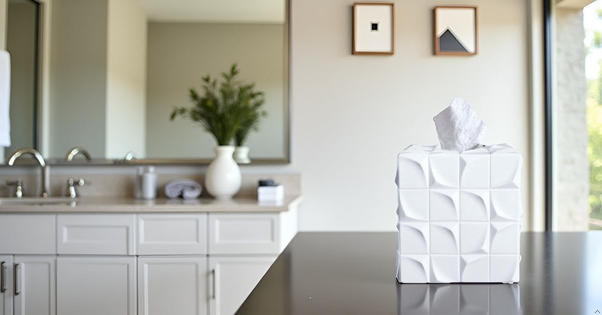 Square Tissue Box Cover Decorative Kleenex Box Holder / White