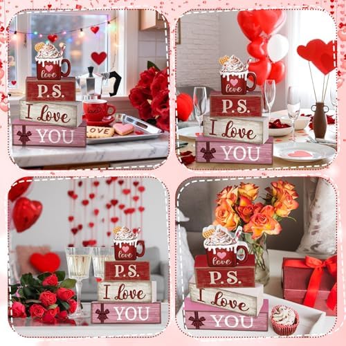 Lineshading 4 Pcs Wooden Block Signs, P.S. I Love You Tiered Tray Decor