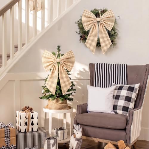Suncalla 2 Pcs Yellow Christmas Gingham Wreath Bows 18'' x 12''