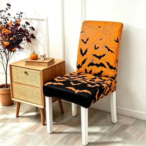 Halloween Bats Chair Covers Set of 6 for Dining Home Party Decor