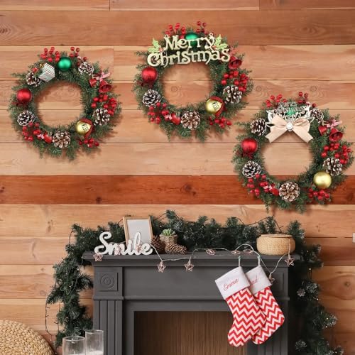 Zeyune 8 Pcs 14" Christmas DIY Green Wreath Artificial Faux Wreath, Fresh