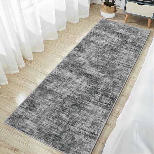 2'6''x8' Runner Rugs Washable Rug: Modern Abstract Hallway Black Carpet
