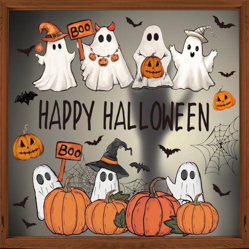 Horaldaily 28Pcs Fall Thanksgiving Window Clings, Ghost Pumpkin Cat Bat