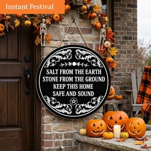 Witchy House Blessing Wooden Hanging Sign for House Front Door, Home Protection Spell Sign for Housewarming, Salt From The Earth