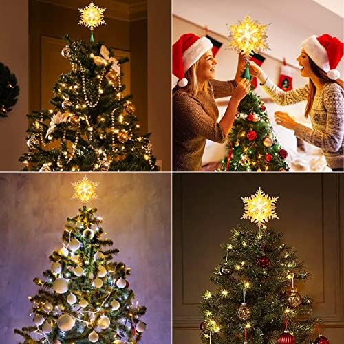Brizled Christmas Tree Topper, 9.25" Snowflake Xmas Tree Top with Lights