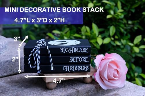 Mini Black Halloween Tiered Tray Decor Wood Decorative Book Stack, Rustic Farmhouse Faux Books Bundle for Home Table Mantle Shelf Decoration Nightmare Before Christmas Sign